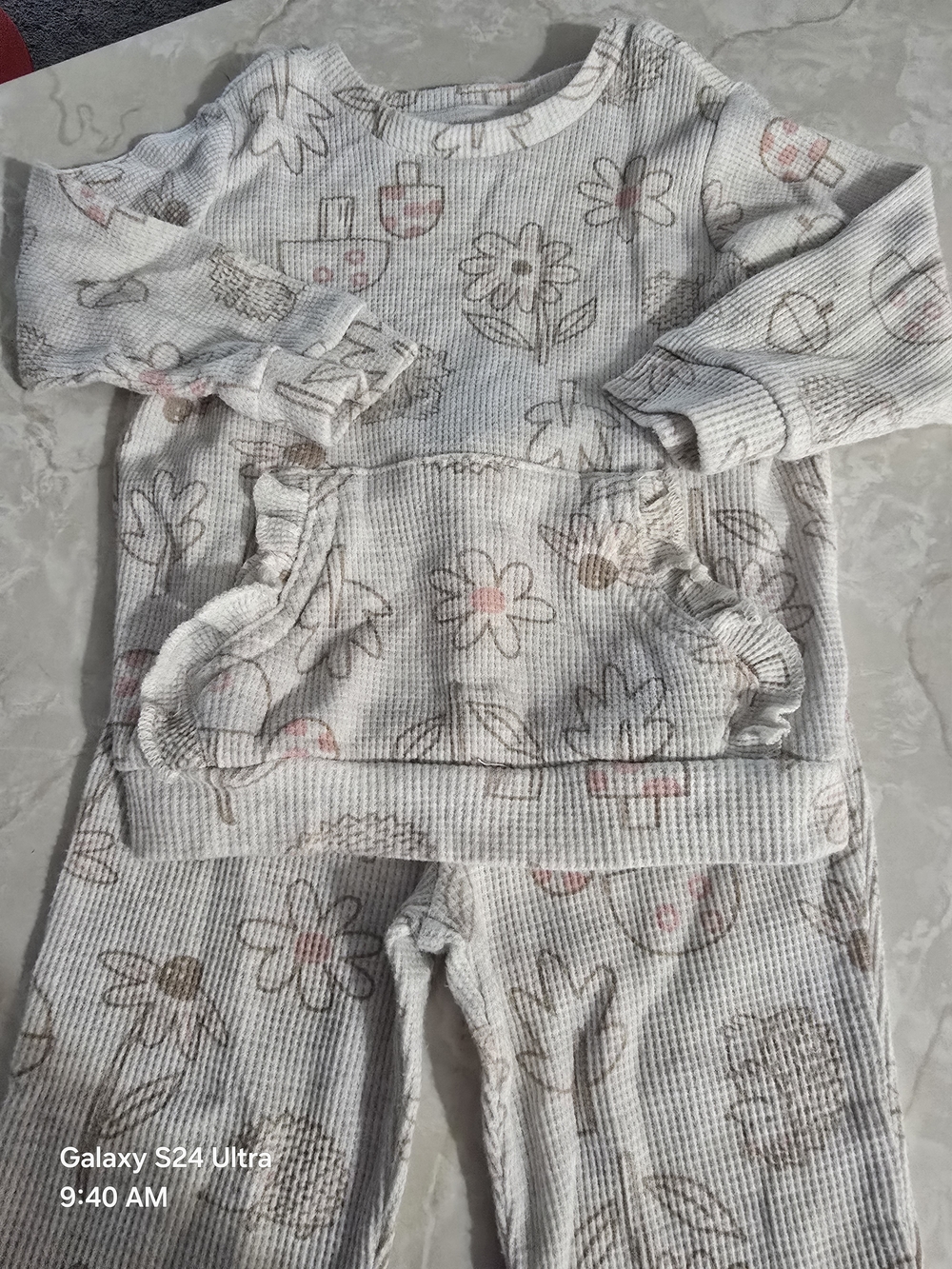 Garanimals Cream Whimsicore Waffle Knit Pajama Set with Pink & Tan Flowers
